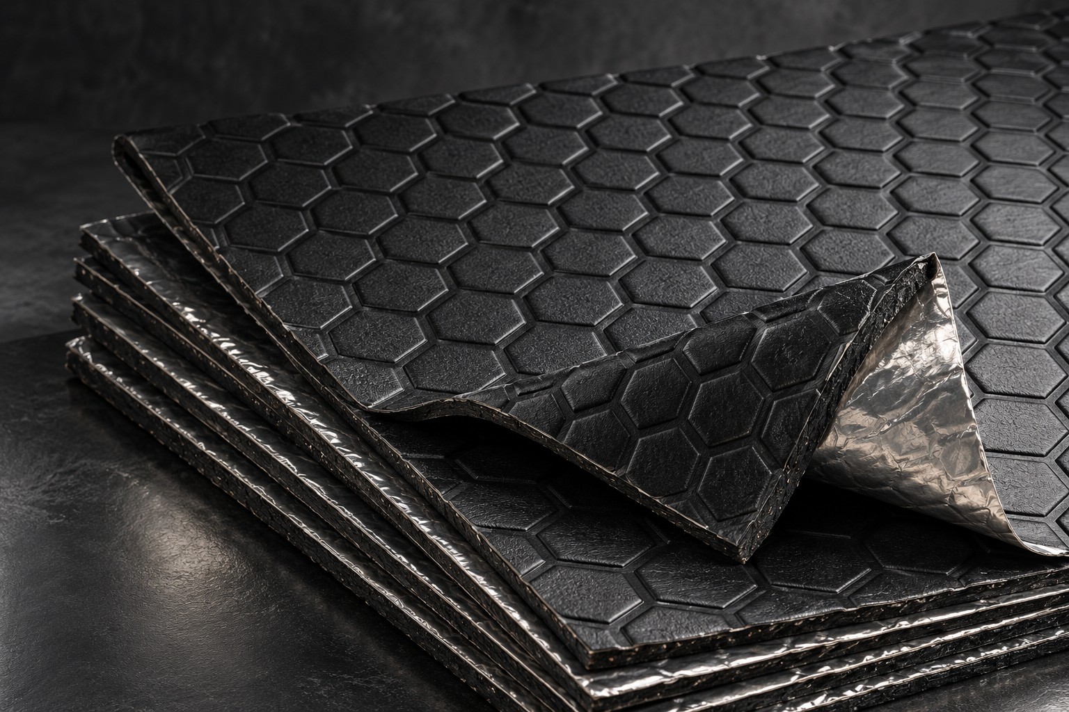 Textured automotive sound damping sheets with a layered foil backing